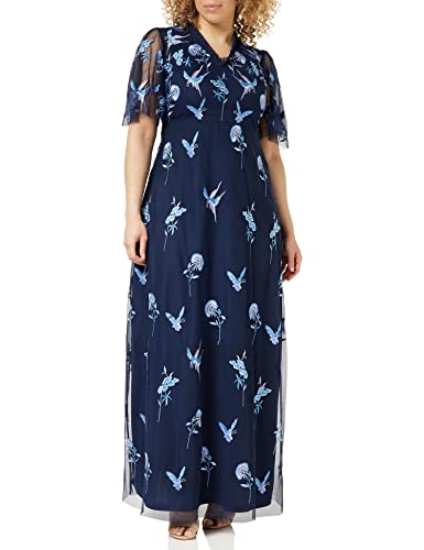 Frock and Frill Damska kwiecista haftowana sukienka na specjalne okazje, granatowa, 8, granatowy, 34