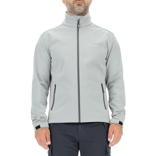 Jeep Męska kurtka softshellowa, kieszenie na zamek błyskawiczny, mały nadruk J23w, kurtka średnio-szara, XL, M szary, XL