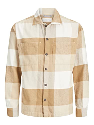 JACK & JONES Męska koszula Jprpete Gingham L/S Sn, WHITE PEPPER, M