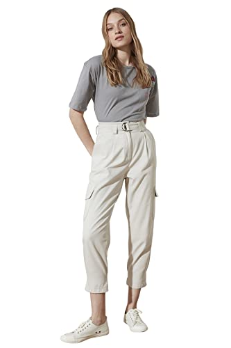 Trendyol Damskie spodnie dresowe z wysokim stanem Skinny Fit, KAMIEŃ, 60