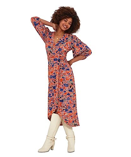 Joe Browns Damska sukienka z długim rękawem z kwiatowym wzorem, wielokolorowa, 10, Pomarańczowy/niebieski, 36