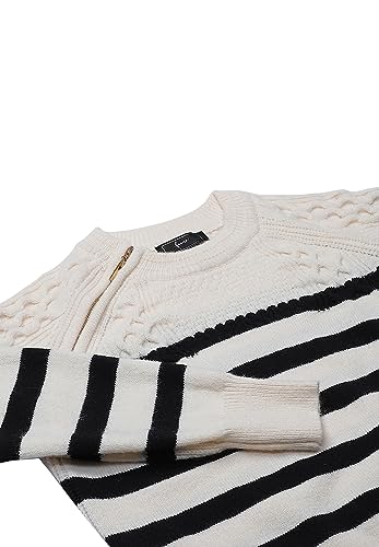 faina Damski sweter w paski w paski ukośny zamek błyskawiczny wzór dzianina wełna biały rozmiar XS/S, biały (wollweiss), XS