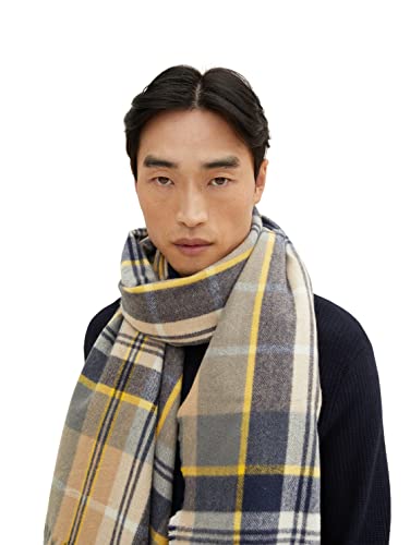 TOM TAILOR Męskie Szalik z dzianiny w kratkę 1033297, 30478 - Navy Yellow Check, ONESIZE