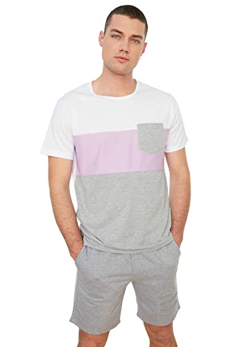 Trendyol Men's Lilac Męski T-Shirt Slim Fit, okrągły kołnierz, fioletowy, średni