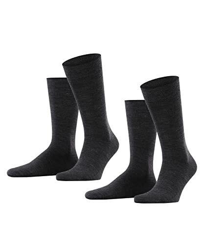 ESPRIT Mężczyźni Skarpety Basic Wool 2-Pack M SO Wełna, Bawełna jednokolorowe 2 Pak, Szary (Anthracite Melange 3080), 43-46