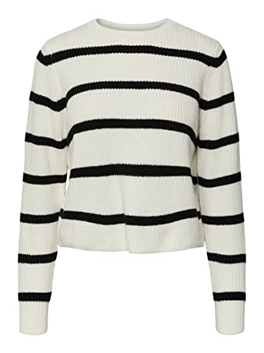 PIECES Damski top z dzianiny PCOSILLA, Cloud Dancer/Stripes:black, L
