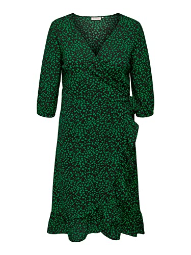 ONLY Carmakoma Damska sukienka CARLUXLEA 3/4 WRAP Calf Dress AOP, czarna/AOP:Jolly Green, 54, czarny/zielony: zielony, 54