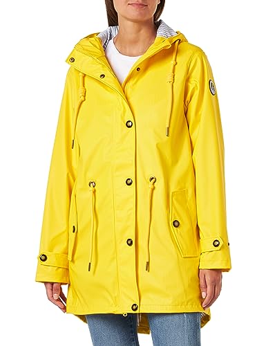 Deproc Active Damen Friesennerz Regenmantel Regenjacke Mit Kapuze Wasserdicht Wetterfest Windbreaker Übergangsjacke #Ankerglutliebe Kurtka przeciwdeszczowa damska, Żółty, 36