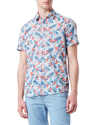 Pioneer Męska koszula z krótkim rękawem All-Over-Print, Wzór poinsecji, L