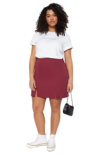 Trendyol Damska spódnica ołówkowa plus size, tkana spódnica w rozmiarze plus, bordowa, 42, Burgund, 40