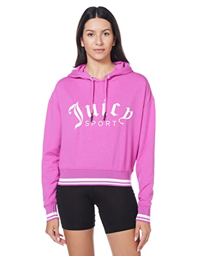Juicy Couture Damska bluza z kapturem z przyciętym logo, Dzika fuksja, XL