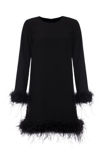 Swing Fashion Damska sukienka Roxy elegancka odświętna sukienka | sukienka na imprezę | sukienka wieczorowa | sukienka koktajlowa | sukienka balowa | z naturalnymi piórami | długi rękaw | czarna | 42