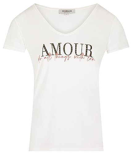 Morgan Damska koszulka z krótkim rękawem z napisem DTHING Ecru TS, Off White, S