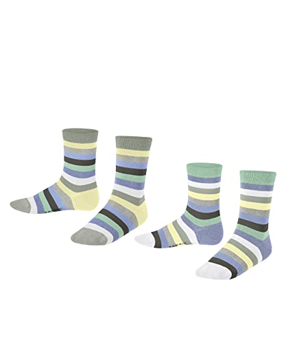 ESPRIT Unisex dziecięce skarpety Multi Stripe, dwupak, bawełna biologiczna, niebiesko-szare, wiele innych kolorów, wzmocnione skarpety dziecięce ze wzorem, oddychające, kolorowe paski, w opakowaniu