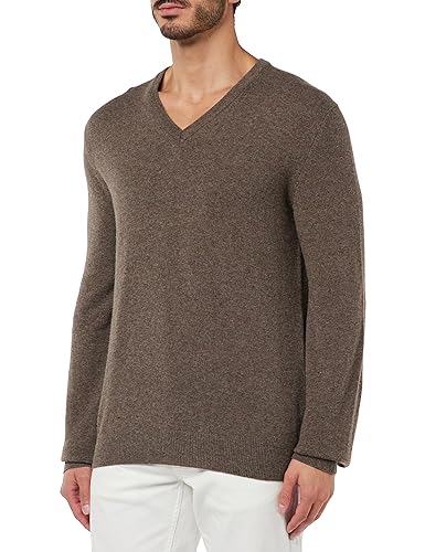 Hackett London Sweter męski Merino Cash Mix V, Brązowy (kora), S