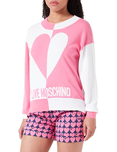 Love Moschino Damski sweter z długim rękawem z okrągłym dekoltem, fuksja biały, rozmiar 44, fuksja White, 44