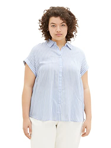 TOM TAILOR Damski Bluzka 1035966, 31403 - Blue White Thin Stripe, 52 Duże rozmiary