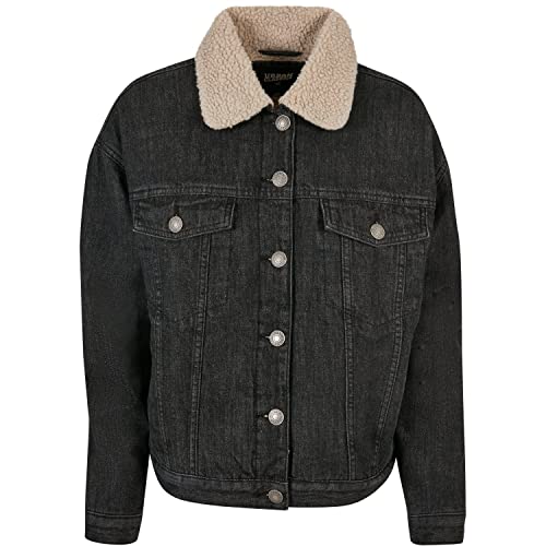 Urban Classics Ladies Oversized Sherpa Denim Jacket, modna damska kurtka dżinsowa oversize, dostępna w wielu kolorach, rozmiarach XS-5XL, Black washed, XL