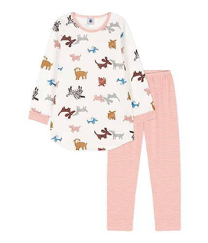Petit Bateau koszule nocne i legginsy dziewczęce, Biały Marshmallow/Multico, 3 lat