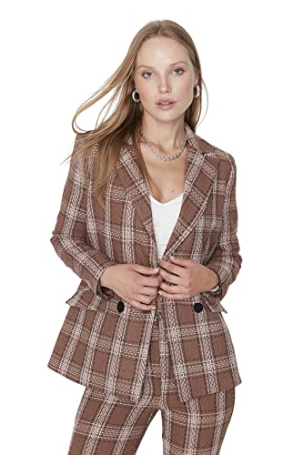 TRENDYOL Damski płaszcz marynarski Regular Basic Plaid, brązowy, 34
