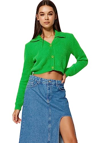 Trendyol FeMan Regular Fit Basic Polo Neck Dzianina kardigan, zielony, S, ZIELONY, S