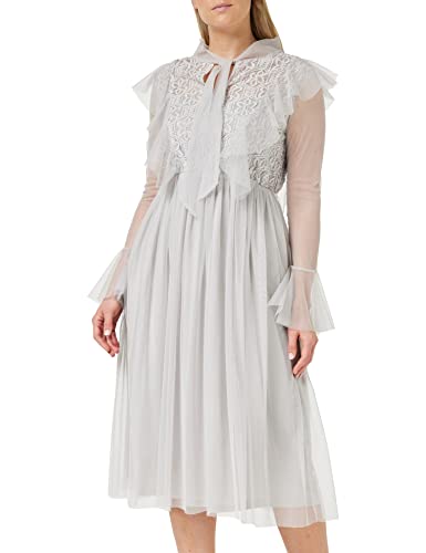 Frock and Frill Damska kwiecista haftowana sukienka na specjalne okazje, szara, 14, szary, 40