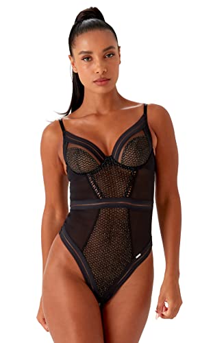 Gossard Damskie body modelujące sprzeczność Plunge Body Shape, czarny/srebrny, 36C, czarny/srebrny, 80C