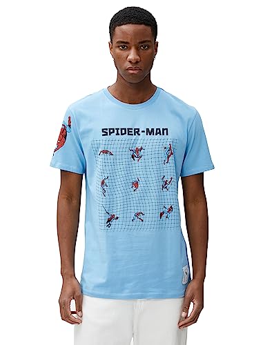 Koton Męski T-Shirt Spiderman Licensed Printed Cotton T-Shirt, Niebieski (650), XL