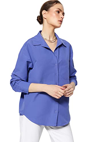 Trendyol Damska koszula basicowa oversize basic, tkana koszula z kołnierzem, jasny fiolet, 34