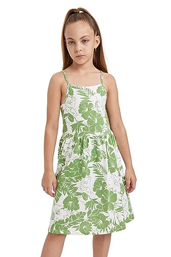 DeFacto Dziewczęca sukienka - modna sukienka dla świadomych stylu dziewcząt, zielony, 7-8 Lata