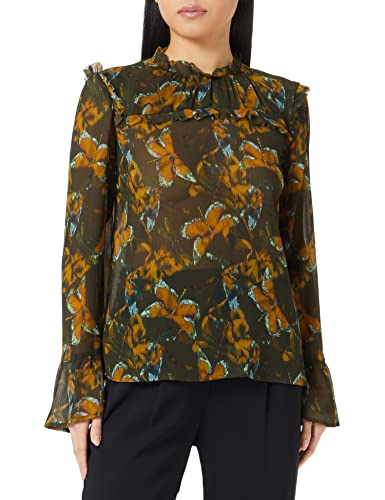 Sisley Damska bluza 58Q0LQ020, ciemnozielona kwiatowa 63L, S