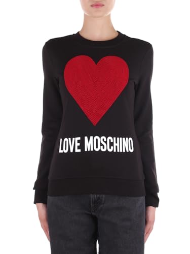 Love Moschino Damska bluza slim fit z okrągłym dekoltem i długim rękawem Maxi Heart z wytłoczonymi cekinami i logo Water Print, czarny, 38
