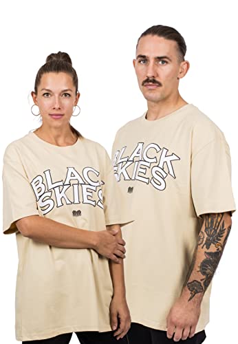 Blackskies Bluzka z kapturem o wadze ciężkiej Oversize | Streetwear Luxury Sweers Men's Ladies Sweter Sweter z stadem, Beżowo-czarna koszulka, XS