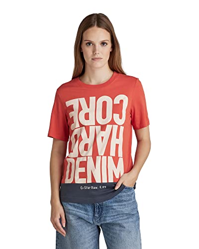 G-STAR RAW Damska koszulka Hcd Color Block R T Wmn, Multicolor (Paprika/Fantem Blue Color Block 4107-d185), XS