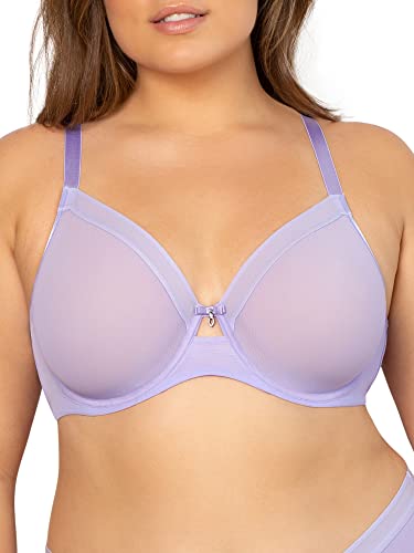 Curvy Couture Damski biustonosz bez fiszbin z siateczką, pełne zakrycie, Lawendowa mgiełka, 105G