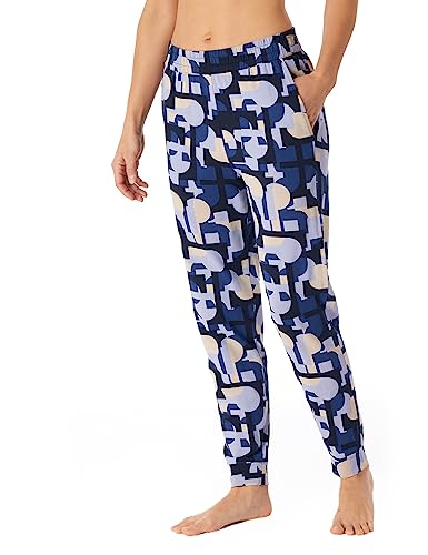 Schiesser Damskie spodnie do spania długie mieszanka bawełny + relaks, niebieskie graficzne, 48, Blau Graphisch, 48