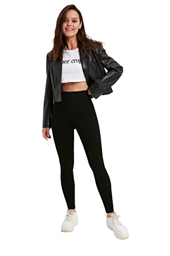 Trendyol Damskie czarne legginsy z wysokim stanem z dzianiny, Czarny, M