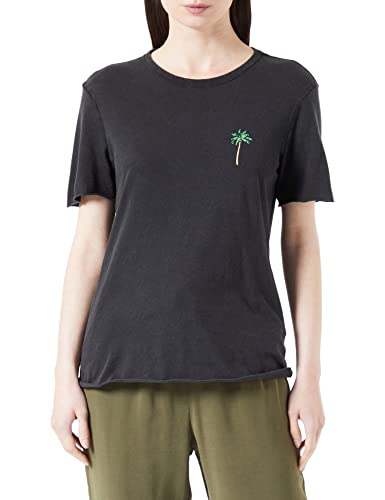 ONLY Women's ONLLUCY REG S/S Palm Tiger TOP Box JRS T-Shirt, Black/Print:Enigma, XL, Czarny/nadruk: enigma, XL