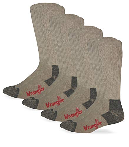 Wrangler Męskie Riggs niewiążące buty robocze bawełna poduszka gładkie palce skarpetki 4 pary, biały, duży, Khaki, L