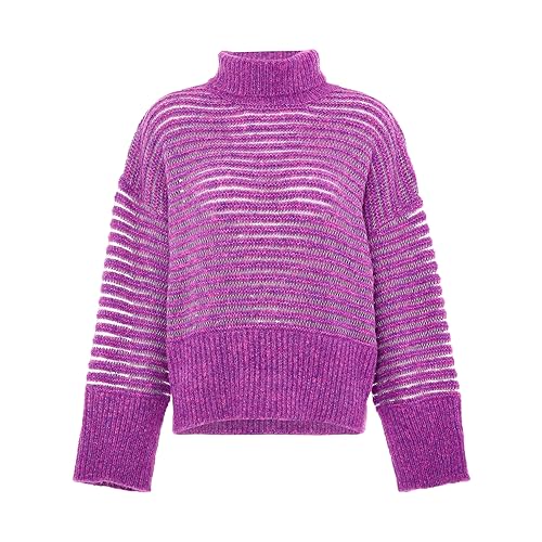 Caneva Damski sweter z wysokim dekoltem, w paski, kolor fioletowy, rozmiar XL/XXL, liliowy, XL