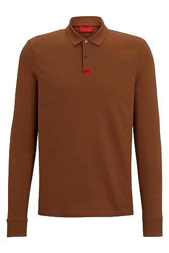 HUGO Męska koszulka polo Deresolo222 Slim-Fit z długim rękawem z bawełny piqué z logo, Rust/Copper224, L