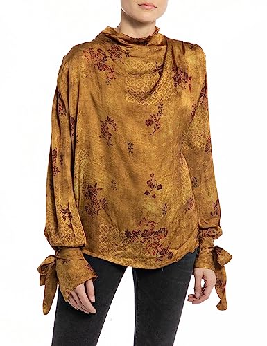 Replay Bluzka damska Straight Fit, 010 Mustard/Cream, XXS