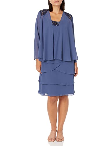 S.L. Fashions Damska sukienka kurtki z cekinami w stopniach, delikatna i normalna sukienka na specjalne okazje, Wedgewood Petite, 44