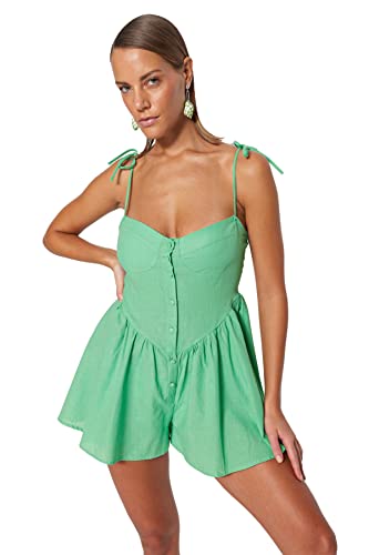 Trendyol Kombinezon damski jednokolorowy tkany kombinezon, Jasnozielony, 34