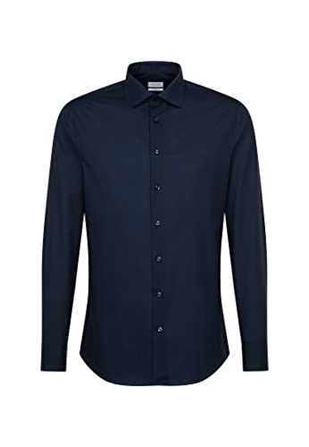 Seidensticker Męska koszula biznesowa Slim Fit – bez prasowania, wąska koszula z kołnierzem typu kent – długi rękaw – 100% bawełna, niebieski (ciemnoniebieski 19), 38 PL