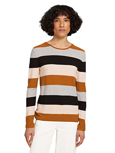 TOM TAILOR Damski Sweter w paski 1029006, 28357 - Brown Colorblock Stripe, XL