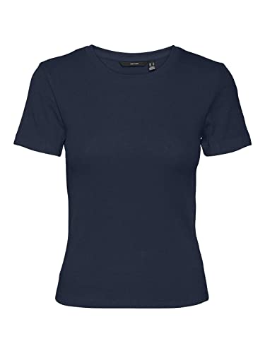 VERO MODA Damska koszulka VMEZRA SS Short TOP JRS T-Shirt, Navy Blazer, L, granatowy blezer, L