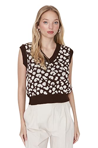 Trendyol Damska kamizelka z dekoltem w serek z nadrukiem zwierzęcym, Kamień, M, KAMIEŃ, M