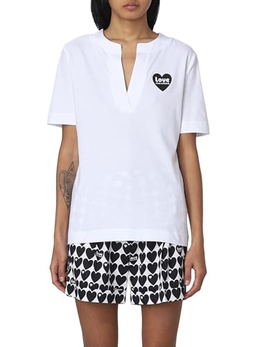 Love Moschino Koszulka damska Slim Fit z krótkim rękawem z dekoltem w serek, Optical White, rozmiar 40, optical white, 40