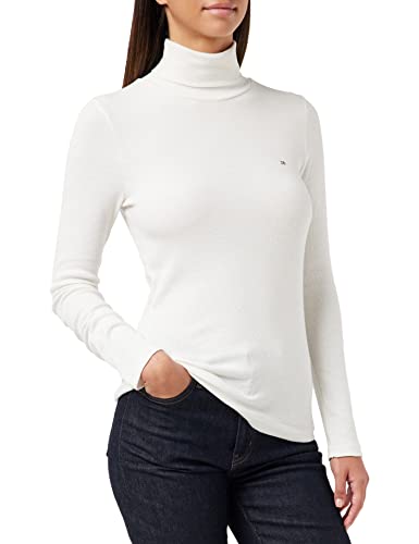 Tommy Hilfiger Damski wąski modal prążkowany top roll-nk inne dzianiny, Ecru, M